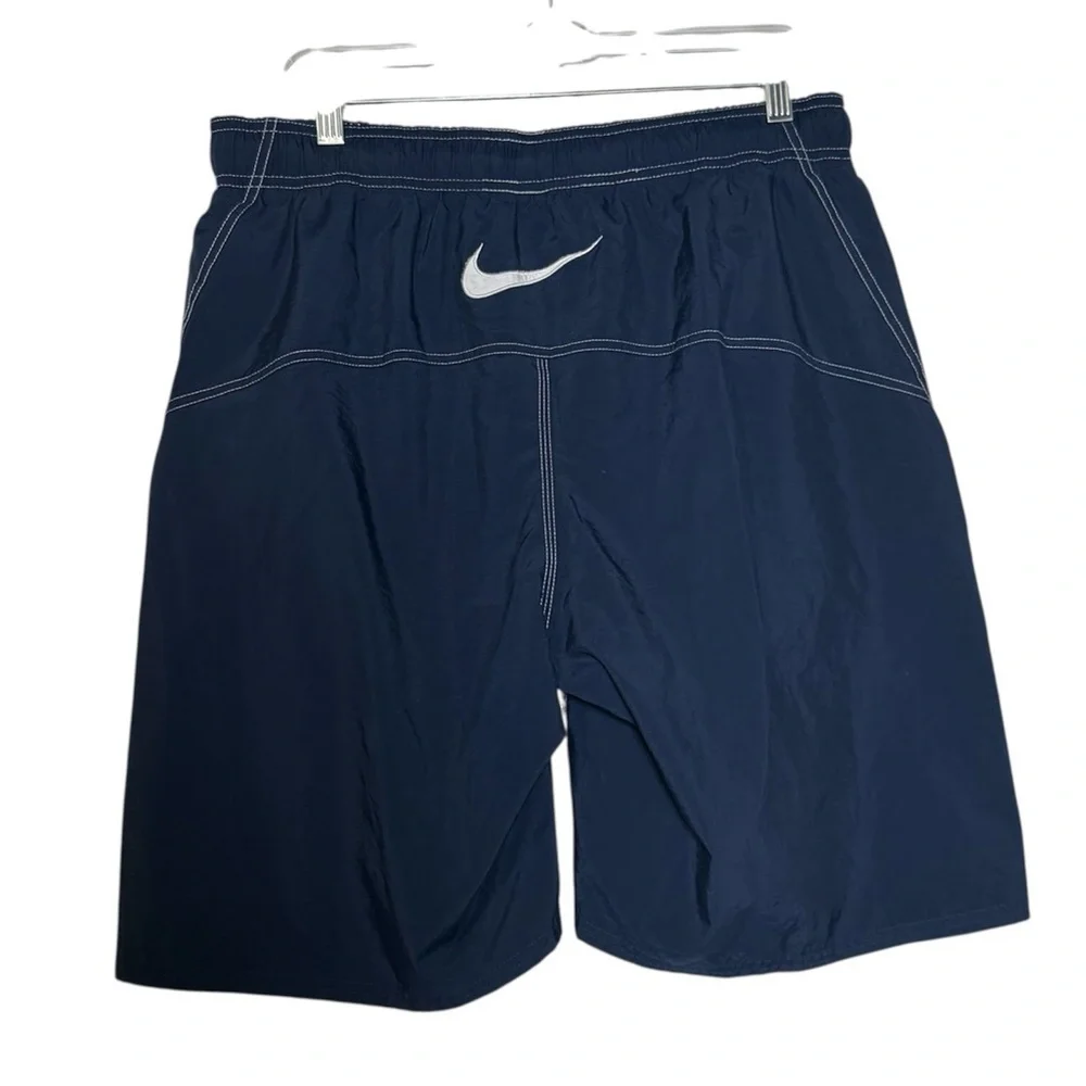 Nike Men’s Swim Trunks Navy Blue White Swoosh Size Large Y2K Swim Summer